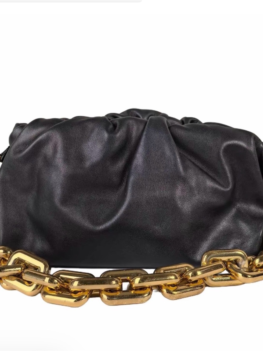 Bottega Veneta Black Leather Shoulder Bag with Gold Chain
